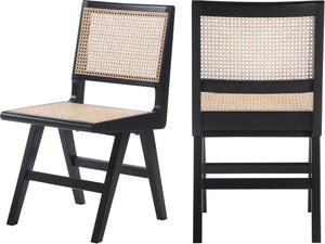 Preston Natural Cane / Rubberwood Mid-Century Black Wood Dining Side Chair - 18.5" W x 22" D x 34.5" H