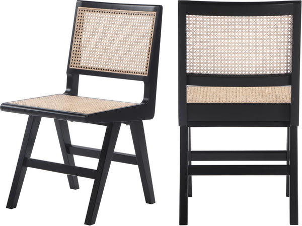 Preston Natural Cane / Rubberwood Mid-Century Black Wood Dining Side Chair - 18.5" W x 22" D x 34.5" H