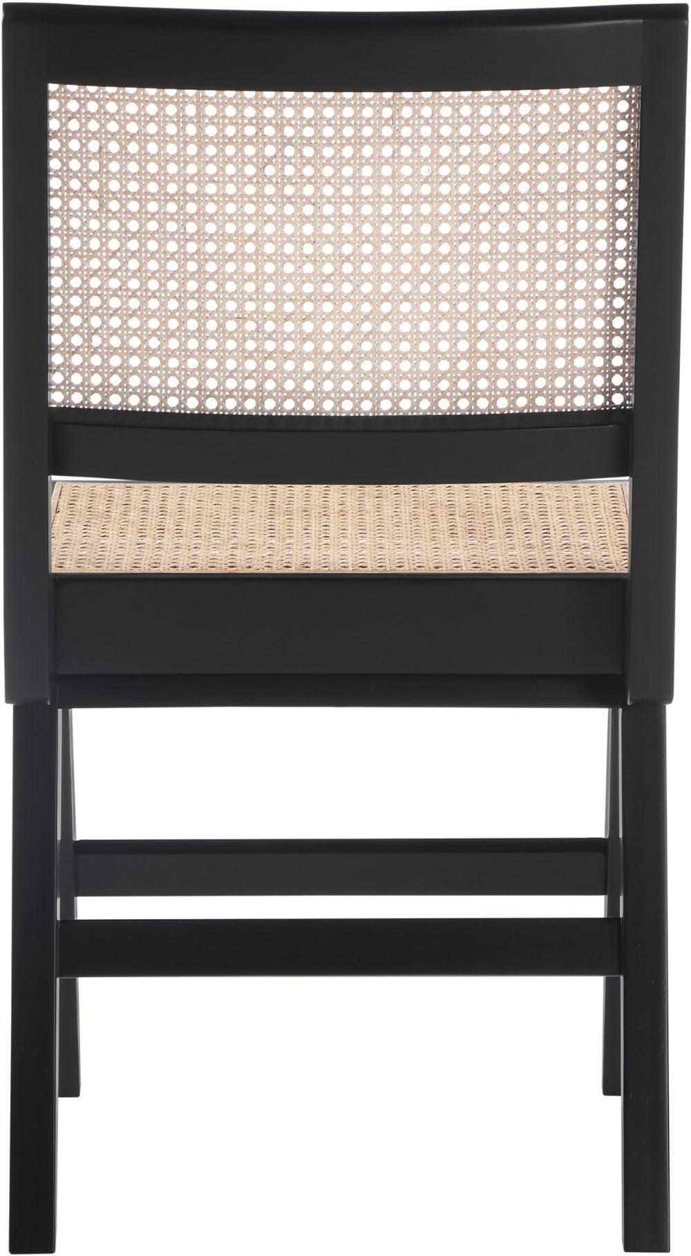 Preston Natural Cane / Rubberwood Mid-Century Black Wood Dining Side Chair - 18.5" W x 22" D x 34.5" H