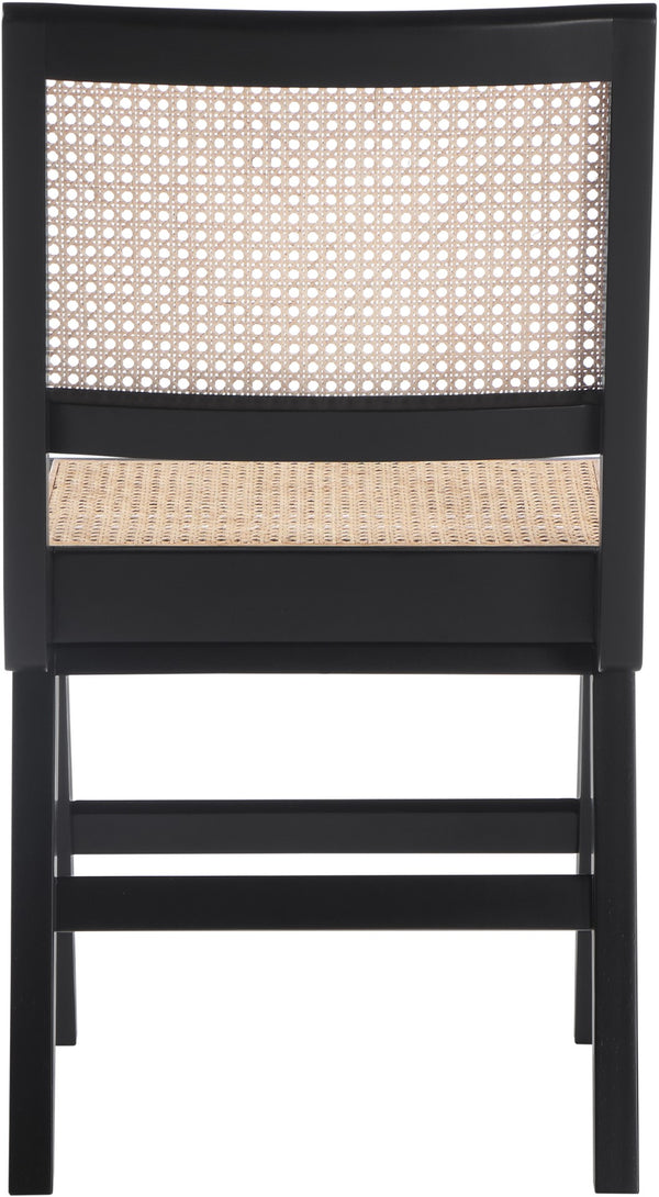 Preston Natural Cane / Rubberwood Mid-Century Black Wood Dining Side Chair - 18.5" W x 22" D x 34.5" H
