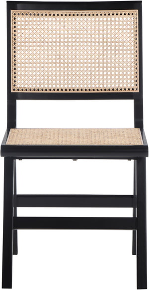 Preston Natural Cane / Rubberwood Mid-Century Black Wood Dining Side Chair - 18.5" W x 22" D x 34.5" H