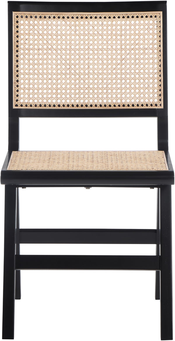 Preston Natural Cane / Rubberwood Mid-Century Black Wood Dining Side Chair - 18.5" W x 22" D x 34.5" H