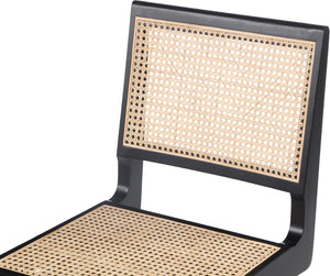 Preston Natural Cane / Rubberwood Mid-Century Black Wood Dining Side Chair - 18.5" W x 22" D x 34.5" H