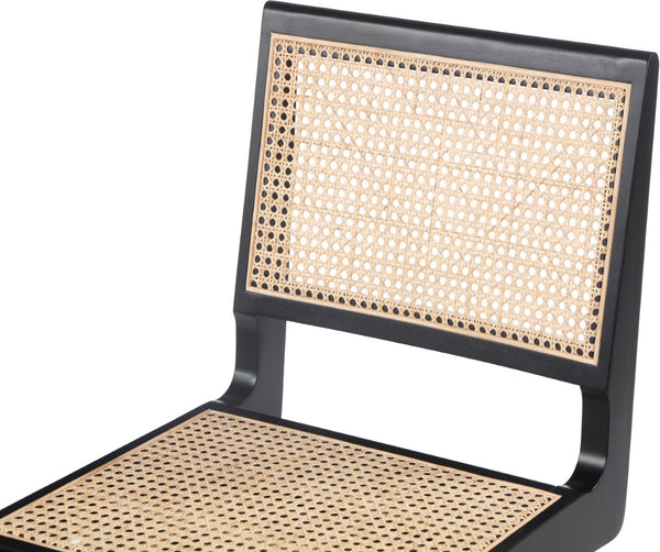 Preston Natural Cane / Rubberwood Mid-Century Black Wood Dining Side Chair - 18.5" W x 22" D x 34.5" H