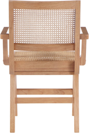 Preston Natural Cane / Rubberwood Mid-Century Natural Wood Dining Arm Chair - 23" W x 22" D x 34.5" H