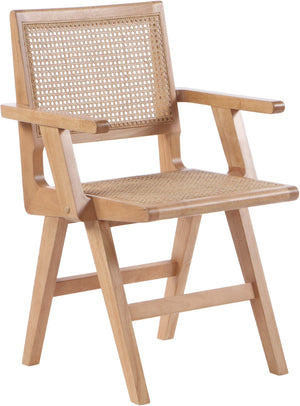 Preston Natural Cane / Rubberwood Mid-Century Natural Wood Dining Arm Chair - 23" W x 22" D x 34.5" H