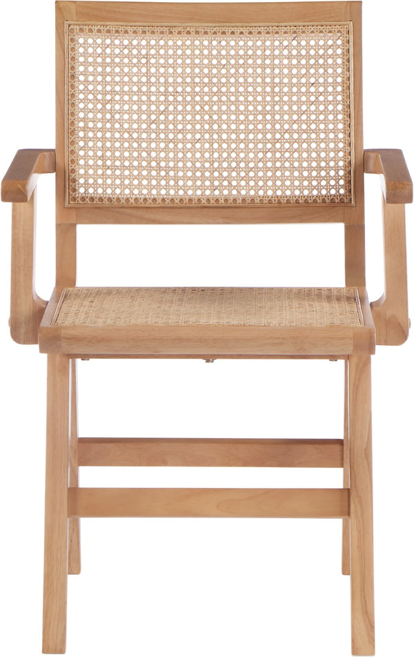 Preston Natural Cane / Rubberwood Mid-Century Natural Wood Dining Arm Chair - 23" W x 22" D x 34.5" H