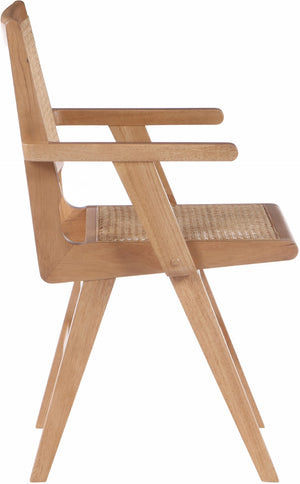 Preston Natural Cane / Rubberwood Mid-Century Natural Wood Dining Arm Chair - 23" W x 22" D x 34.5" H