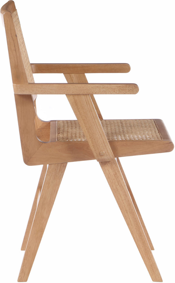 Preston Natural Cane / Rubberwood Mid-Century Natural Wood Dining Arm Chair - 23" W x 22" D x 34.5" H