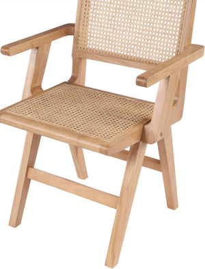 Preston Natural Cane / Rubberwood Mid-Century Natural Wood Dining Arm Chair - 23" W x 22" D x 34.5" H