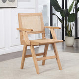 Preston Natural Cane / Rubberwood Mid-Century Natural Wood Dining Arm Chair - 23" W x 22" D x 34.5" H