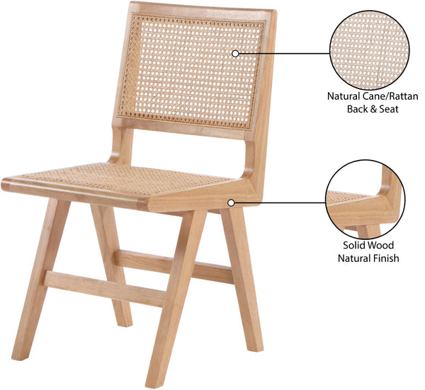 Preston Natural Cane / Rubberwood Mid-Century Natural Wood Dining Side Chair - 18.5" W x 22" D x 34.5" H