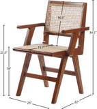 Preston Natural Cane / Rubberwood Mid-Century Walnut Wood Dining Arm Chair - 23" W x 22" D x 34.5" H