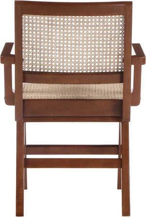Preston Natural Cane / Rubberwood Mid-Century Walnut Wood Dining Arm Chair - 23" W x 22" D x 34.5" H