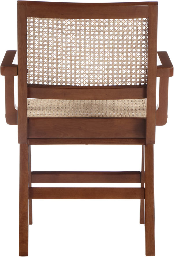 Preston Natural Cane / Rubberwood Mid-Century Walnut Wood Dining Arm Chair - 23" W x 22" D x 34.5" H