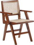 Preston Natural Cane / Rubberwood Mid-Century Walnut Wood Dining Arm Chair - 23" W x 22" D x 34.5" H