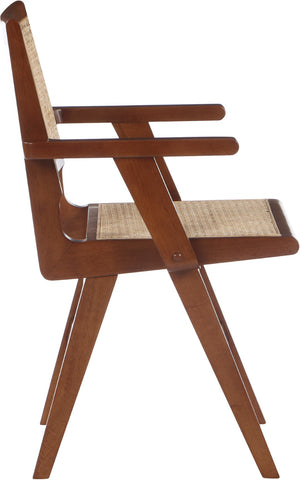 Preston Natural Cane / Rubberwood Mid-Century Walnut Wood Dining Arm Chair - 23" W x 22" D x 34.5" H