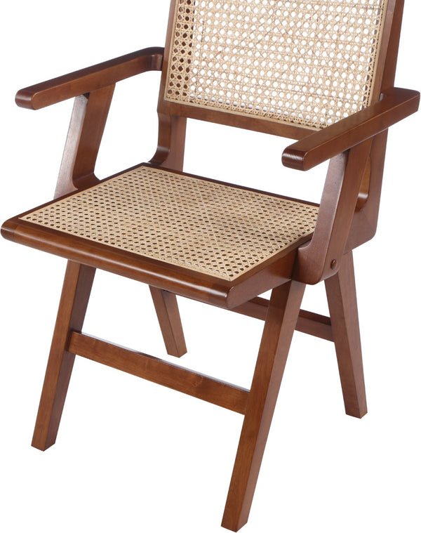 Preston Natural Cane / Rubberwood Mid-Century Walnut Wood Dining Arm Chair - 23" W x 22" D x 34.5" H