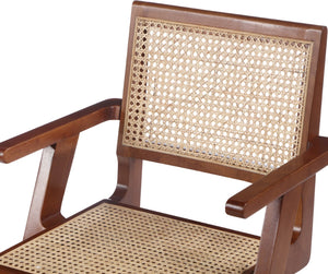 Preston Natural Cane / Rubberwood Mid-Century Walnut Wood Dining Arm Chair - 23" W x 22" D x 34.5" H
