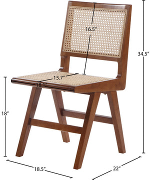 Preston Natural Cane / Rubberwood Mid-Century Walnut Wood Dining Side Chair - 18.5" W x 22" D x 34.5" H