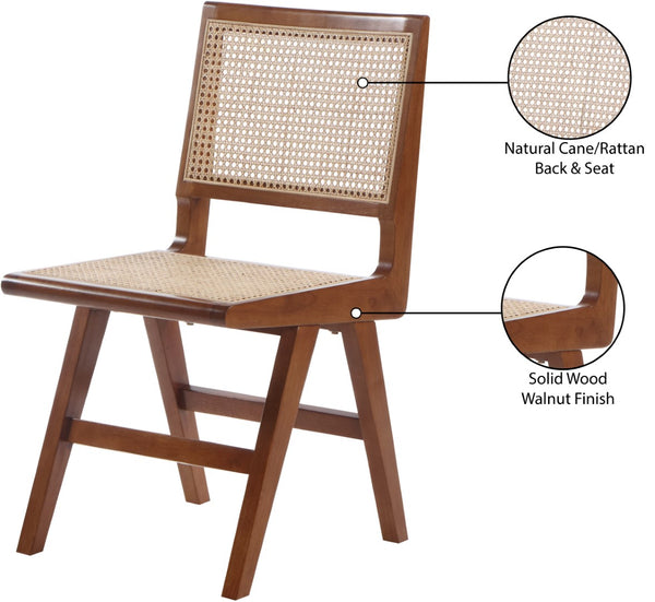 Preston Natural Cane / Rubberwood Mid-Century Walnut Wood Dining Side Chair - 18.5" W x 22" D x 34.5" H