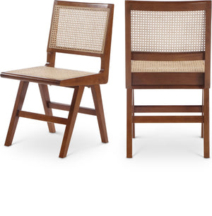 Preston Natural Cane / Rubberwood Mid-Century Walnut Wood Dining Side Chair - 18.5" W x 22" D x 34.5" H