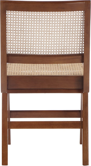 Preston Natural Cane / Rubberwood Mid-Century Walnut Wood Dining Side Chair - 18.5" W x 22" D x 34.5" H