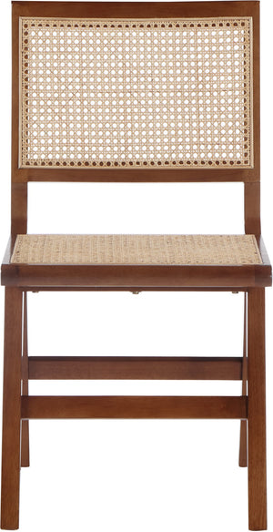 Preston Natural Cane / Rubberwood Mid-Century Walnut Wood Dining Side Chair - 18.5" W x 22" D x 34.5" H