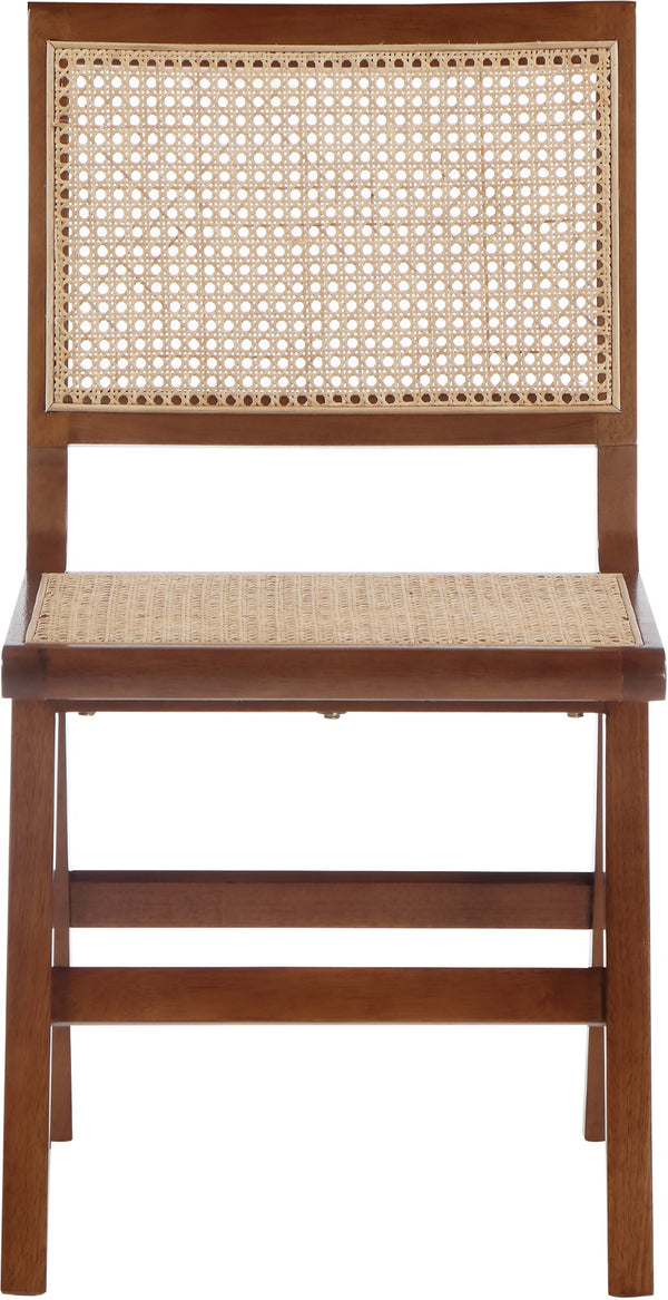 Preston Natural Cane / Rubberwood Mid-Century Walnut Wood Dining Side Chair - 18.5" W x 22" D x 34.5" H