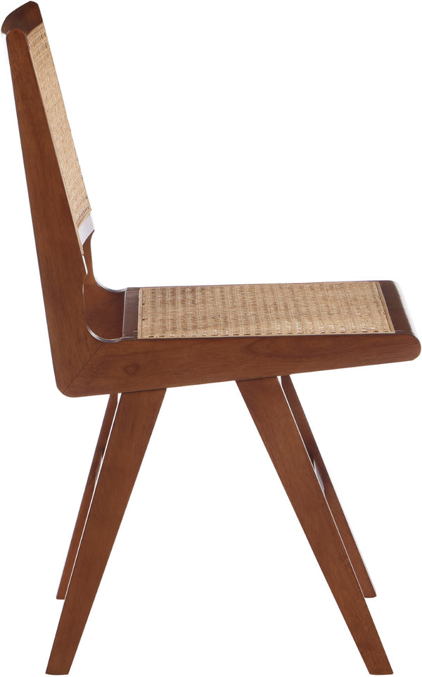 Preston Natural Cane / Rubberwood Mid-Century Walnut Wood Dining Side Chair - 18.5" W x 22" D x 34.5" H