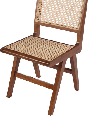 Preston Natural Cane / Rubberwood Mid-Century Walnut Wood Dining Side Chair - 18.5" W x 22" D x 34.5" H