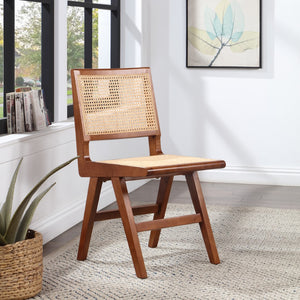 Preston Natural Cane / Rubberwood Mid-Century Walnut Wood Dining Side Chair - 18.5" W x 22" D x 34.5" H