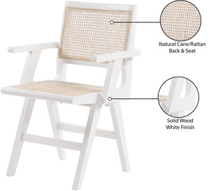 Preston Natural Cane / Rubberwood Mid-Century White Wood Dining Arm Chair - 23" W x 22" D x 34.5" H
