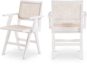 Preston Natural Cane / Rubberwood Mid-Century White Wood Dining Arm Chair - 23" W x 22" D x 34.5" H