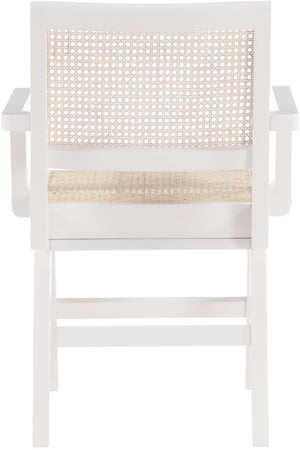Preston Natural Cane / Rubberwood Mid-Century White Wood Dining Arm Chair - 23" W x 22" D x 34.5" H