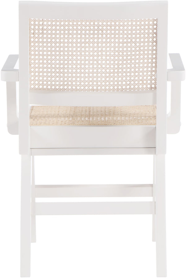 Preston Natural Cane / Rubberwood Mid-Century White Wood Dining Arm Chair - 23" W x 22" D x 34.5" H