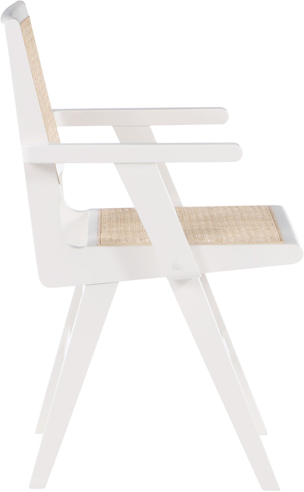 Preston Natural Cane / Rubberwood Mid-Century White Wood Dining Arm Chair - 23" W x 22" D x 34.5" H