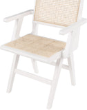 Preston Natural Cane / Rubberwood Mid-Century White Wood Dining Arm Chair - 23" W x 22" D x 34.5" H