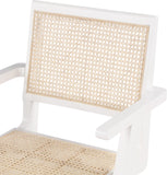 Preston Natural Cane / Rubberwood Mid-Century White Wood Dining Arm Chair - 23" W x 22" D x 34.5" H