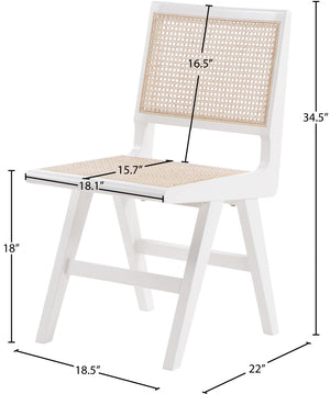 Preston Natural Cane / Rubberwood Mid-Century White Wood Dining Side Chair - 18.5" W x 22" D x 34.5" H