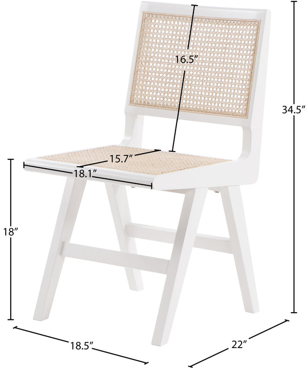 Preston Natural Cane / Rubberwood Mid-Century White Wood Dining Side Chair - 18.5" W x 22" D x 34.5" H