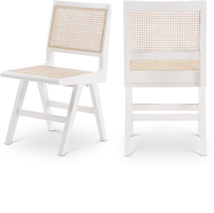 Preston Natural Cane / Rubberwood Mid-Century White Wood Dining Side Chair - 18.5" W x 22" D x 34.5" H