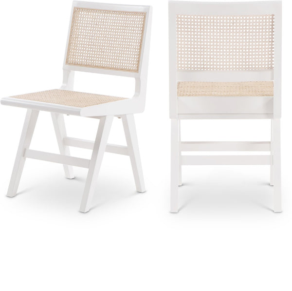 Preston Natural Cane / Rubberwood Mid-Century White Wood Dining Side Chair - 18.5" W x 22" D x 34.5" H