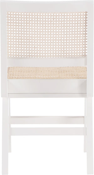 Preston Natural Cane / Rubberwood Mid-Century White Wood Dining Side Chair - 18.5" W x 22" D x 34.5" H