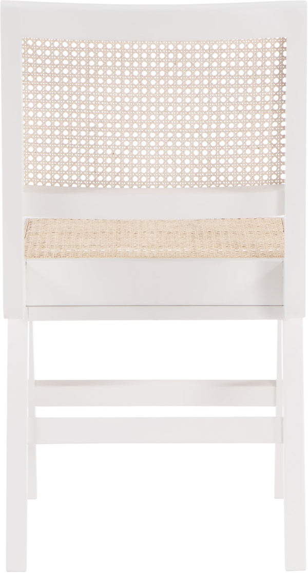 Preston Natural Cane / Rubberwood Mid-Century White Wood Dining Side Chair - 18.5" W x 22" D x 34.5" H
