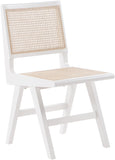 Preston Natural Cane / Rubberwood Mid-Century White Wood Dining Side Chair - 18.5" W x 22" D x 34.5" H