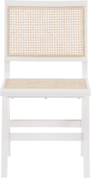 Preston Natural Cane / Rubberwood Mid-Century White Wood Dining Side Chair - 18.5" W x 22" D x 34.5" H