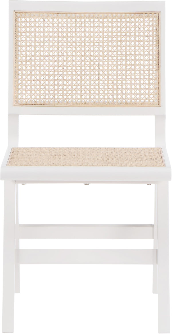 Preston Natural Cane / Rubberwood Mid-Century White Wood Dining Side Chair - 18.5" W x 22" D x 34.5" H