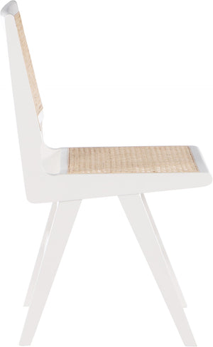 Preston Natural Cane / Rubberwood Mid-Century White Wood Dining Side Chair - 18.5" W x 22" D x 34.5" H