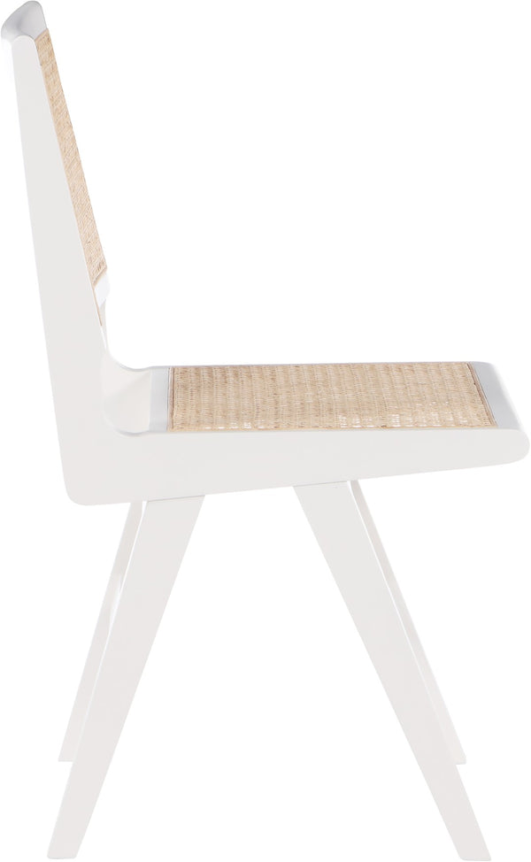 Preston Natural Cane / Rubberwood Mid-Century White Wood Dining Side Chair - 18.5" W x 22" D x 34.5" H